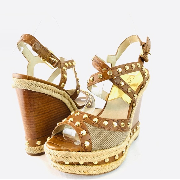 Michael Kors Jade hemp studded wedge sandals 8 M - Picture 3 of 16